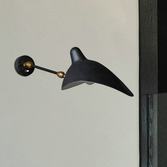 1/3-Light Living Room Wall Sconce Light with Duckbill Metallic Shade Black Finish Adjustable Wall Lamp 1.0 Black Clearhalo 'Cast Iron' 'Glass' 'Industrial' 'Modern wall lights' 'Modern' 'Tiffany' 'Traditional wall lights' 'Wall Lamps & Sconces' 'Wall Lights' Lighting' 612944