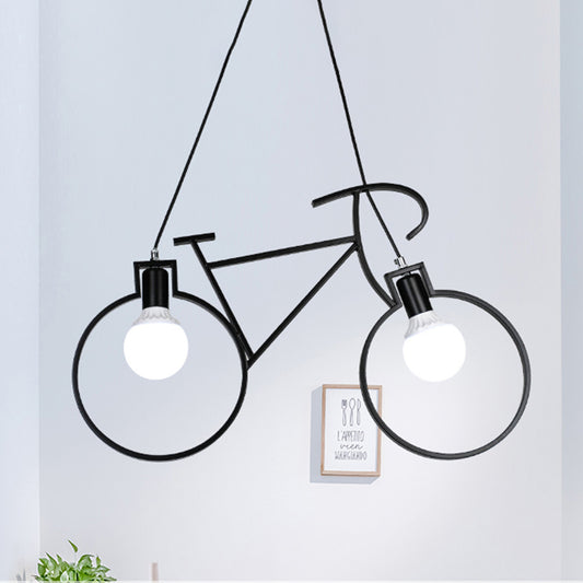 2 Bulbs Metal Pendant Light Fixture Industrial Style Black/White Bicycle Indoor Hanging Lamp with Wire Frame Black Clearhalo 'Art Deco Pendants' 'Black' 'Cast Iron' 'Ceiling Lights' 'Ceramic' 'Crystal' 'Industrial Pendants' 'Industrial' 'Metal' 'Middle Century Pendants' 'Pendant Lights' 'Pendants' 'Rustic Pendants' 'Tiffany' Lighting' 613031