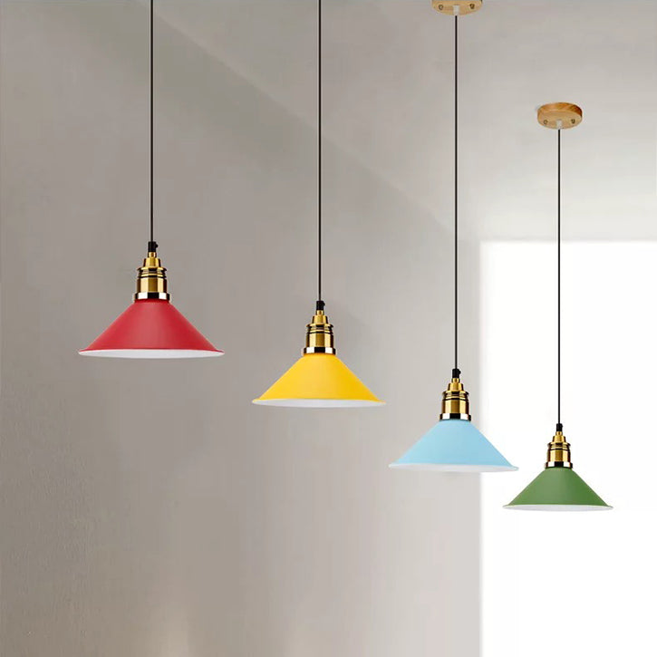 Yellow/Blue/Green Tapered Shade Contemporary Metal 1 Bulb Living Room Hanging Pendant Light with Adjustable Cord Clearhalo 'Art Deco Pendants' 'Cast Iron' 'Ceiling Lights' 'Ceramic' 'Crystal' 'Industrial Pendants' 'Industrial' 'Metal' 'Middle Century Pendants' 'Pendant Lights' 'Pendants' 'Tiffany' Lighting' 61305
