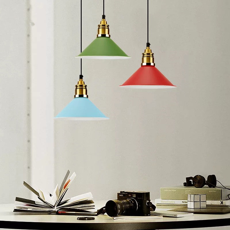 Yellow/Blue/Green Tapered Shade Contemporary Metal 1 Bulb Living Room Hanging Pendant Light with Adjustable Cord Clearhalo 'Art Deco Pendants' 'Cast Iron' 'Ceiling Lights' 'Ceramic' 'Crystal' 'Industrial Pendants' 'Industrial' 'Metal' 'Middle Century Pendants' 'Pendant Lights' 'Pendants' 'Tiffany' Lighting' 61307
