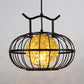 Metal Pumpkin Cage Hanging Pendant Light with Inner Rattan Ball Shade Asian Style 1 Light Suspension Lamp in Red/Yellow Clearhalo 'Ceiling Lights' 'Modern Pendants' 'Modern' 'Pendant Lights' 'Pendants' Lighting' 613087