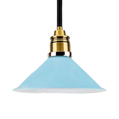 Yellow/Blue/Green Tapered Shade Contemporary Metal 1 Bulb Living Room Hanging Pendant Light with Adjustable Cord Blue Clearhalo 'Art Deco Pendants' 'Cast Iron' 'Ceiling Lights' 'Ceramic' 'Crystal' 'Industrial Pendants' 'Industrial' 'Metal' 'Middle Century Pendants' 'Pendant Lights' 'Pendants' 'Tiffany' Lighting' 61308