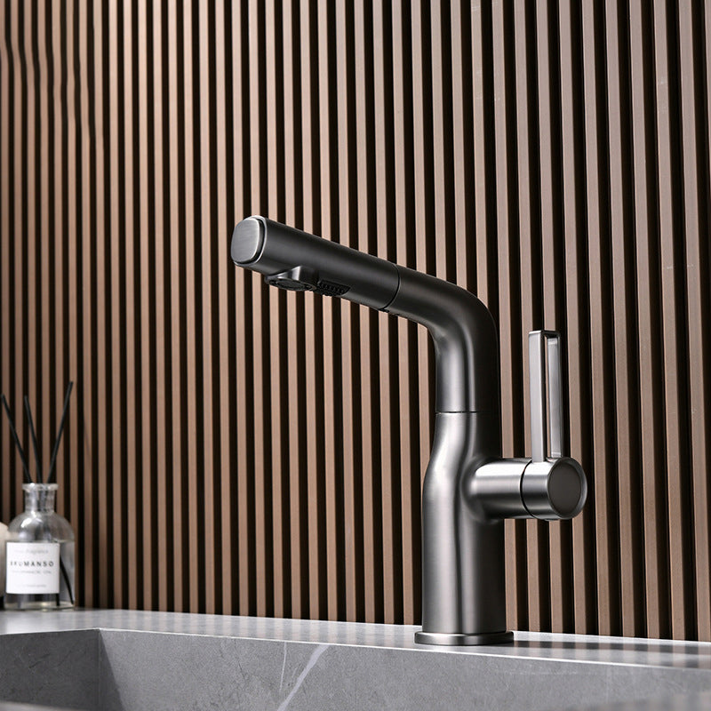 Adjustable 1 Handle Vessel Faucet Circular Lever Handles Faucet for Bathroom Silver Clearhalo 'Bathroom Remodel & Bathroom Fixtures' 'Bathroom Sink Faucets' 'Bathroom Sinks & Faucet Components' 'bathroom_sink_faucets' 'Home Improvement' 'home_improvement' 'home_improvement_bathroom_sink_faucets' 6131539