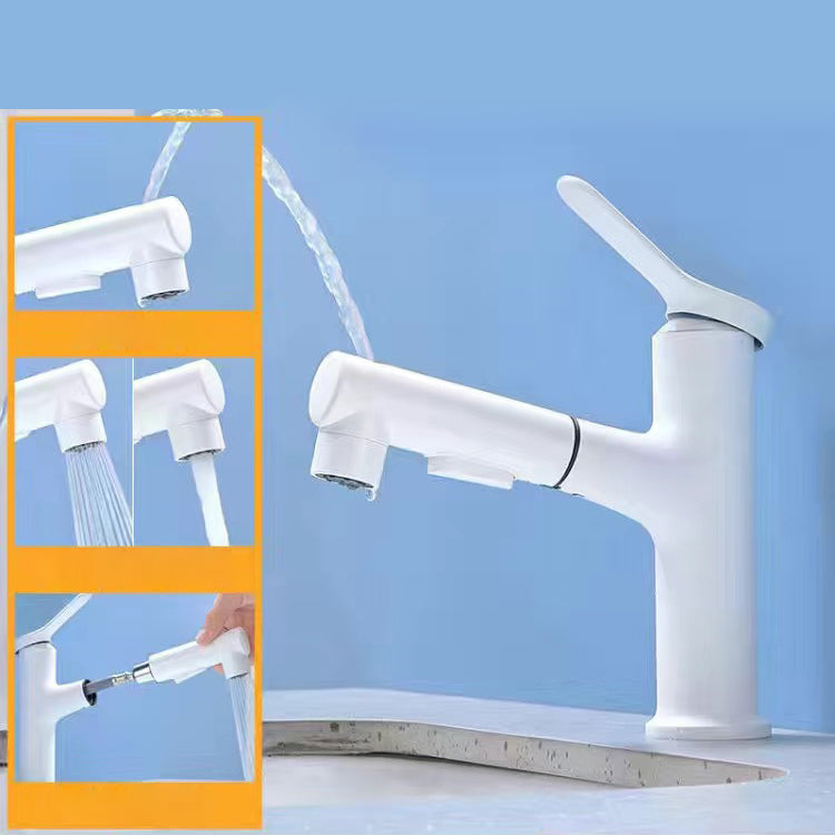 Pull-out Simple Bathroom Sink Faucet 1 Hole Single Handle Faucet White Supply Lines Included Clearhalo 'Bathroom Remodel & Bathroom Fixtures' 'Bathroom Sink Faucets' 'Bathroom Sinks & Faucet Components' 'bathroom_sink_faucets' 'Home Improvement' 'home_improvement' 'home_improvement_bathroom_sink_faucets' 6131559