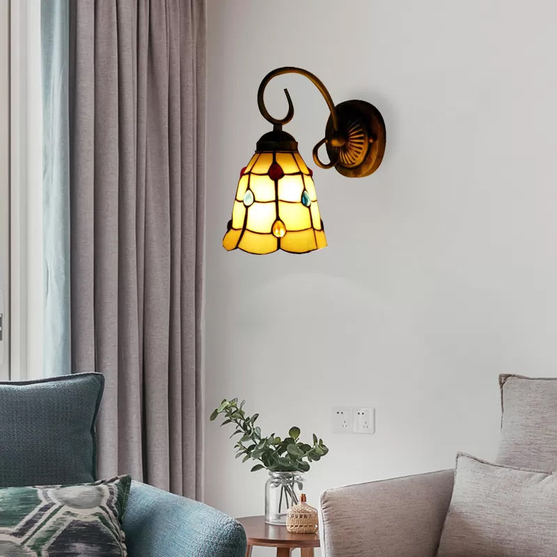 Mini Sconce Light Tiffany Style Stained Glass Single Light Wall Mount Light for Bedroom Yellow Bell Clearhalo 'Industrial' 'Middle century wall lights' 'Tiffany wall lights' 'Tiffany' 'Wall Lamps & Sconces' 'Wall Lights' Lighting' 6132