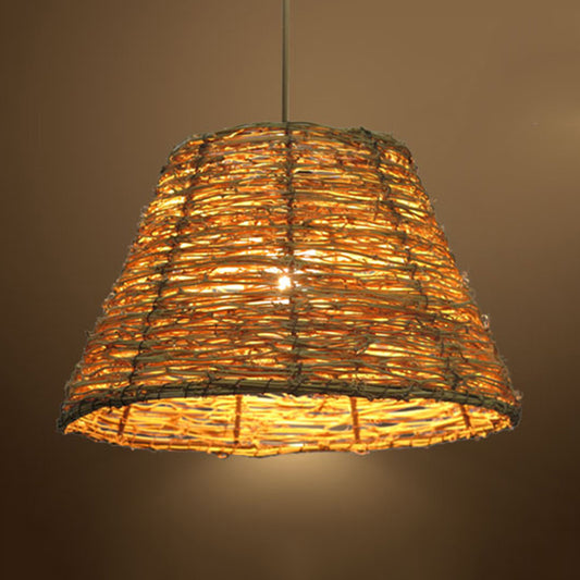 1 Bulb Restaurant Hanging Pendant Light with Conic Rattan Shade Asian Style Beige/Brown Ceiling Lighting Clearhalo 'Ceiling Lights' 'Pendant Lights' 'Pendants' Lighting' 613284