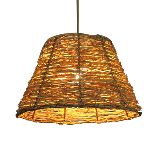 1 Bulb Restaurant Hanging Pendant Light with Conic Rattan Shade Asian Style Beige/Brown Ceiling Lighting Clearhalo 'Ceiling Lights' 'Pendant Lights' 'Pendants' Lighting' 613285