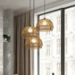 1/3-Bulb Corridor Hanging Light Fixture with Domed Rattan Shade Black/Beige Suspended Lamp Clearhalo 'Ceiling Lights' 'Pendant Lights' 'Pendants' Lighting' 613396