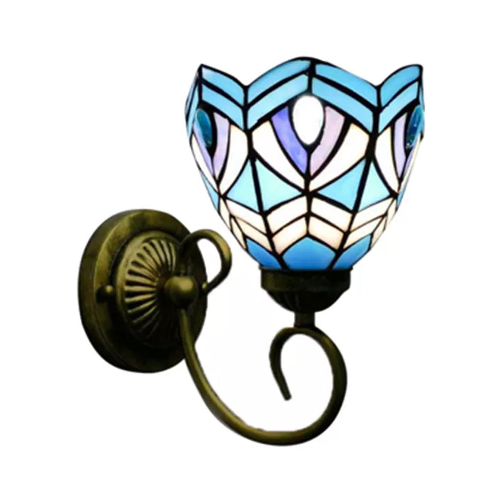 Mini Sconce Light Tiffany Style Stained Glass Single Light Wall Mount Light for Bedroom Clearhalo 'Industrial' 'Middle century wall lights' 'Tiffany wall lights' 'Tiffany' 'Wall Lamps & Sconces' 'Wall Lights' Lighting' 6136