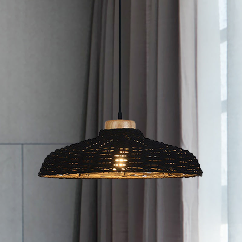 Beige/Black Barn Shade Pendant Lamp Asian Style 1 Light Rattan Height Adjustable Hanging Ceiling Light, 12.5"/18" W Black Clearhalo 'Ceiling Lights' 'Pendant Lights' 'Pendants' Lighting' 613608_c9210897-a608-445a-b8a5-b8543e2d7a91