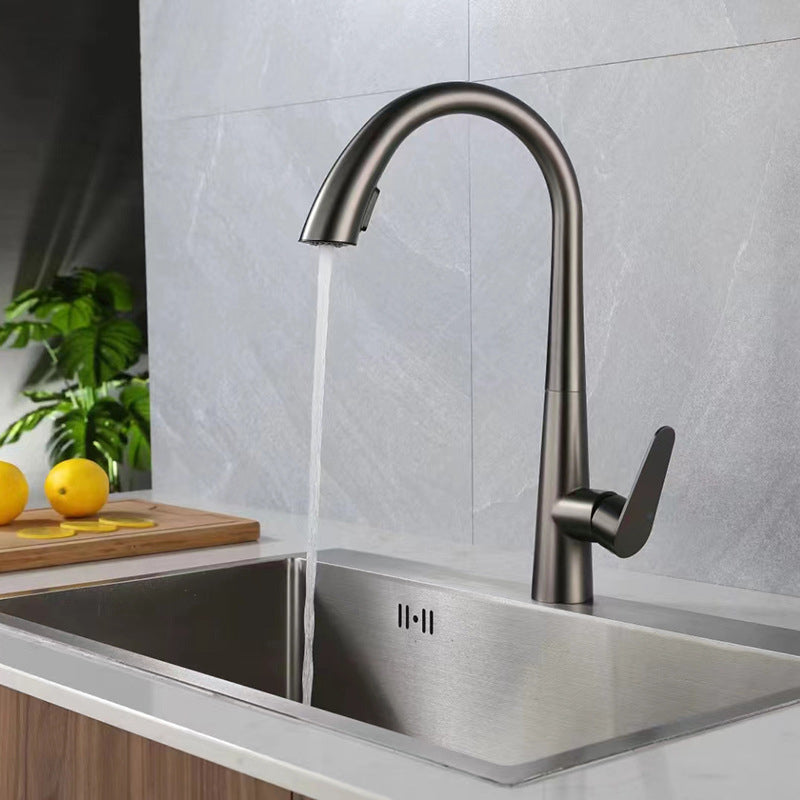 Contemporary Pull Down Kitchen Standard Faucet Single Handle Faucet with Pull Out Sprayer Grey Clearhalo 'Home Improvement' 'home_improvement' 'home_improvement_kitchen_faucets' 'Kitchen Faucets' 'Kitchen Remodel & Kitchen Fixtures' 'Kitchen Sinks & Faucet Components' 'kitchen_faucets' 6136849