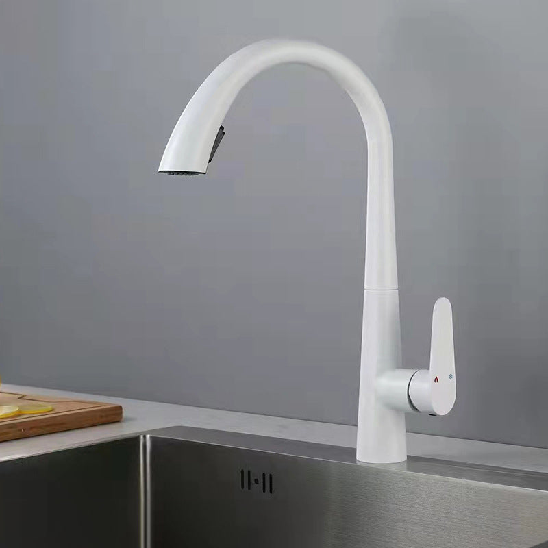 Contemporary Pull Down Kitchen Standard Faucet Single Handle Faucet with Pull Out Sprayer White Clearhalo 'Home Improvement' 'home_improvement' 'home_improvement_kitchen_faucets' 'Kitchen Faucets' 'Kitchen Remodel & Kitchen Fixtures' 'Kitchen Sinks & Faucet Components' 'kitchen_faucets' 6136850