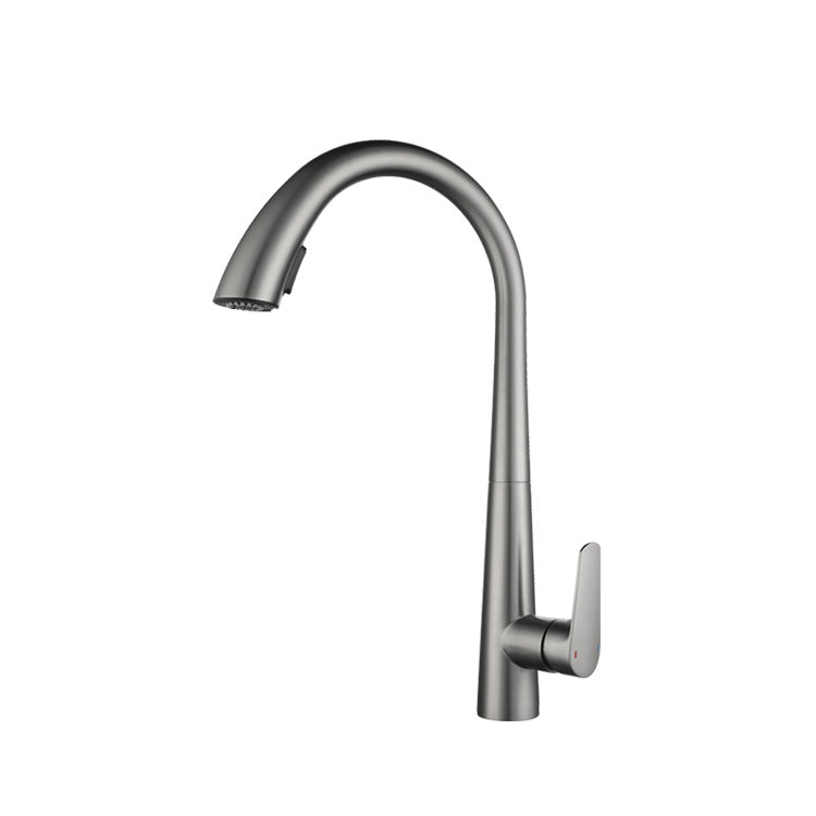 Contemporary Pull Down Kitchen Standard Faucet Single Handle Faucet with Pull Out Sprayer Clearhalo 'Home Improvement' 'home_improvement' 'home_improvement_kitchen_faucets' 'Kitchen Faucets' 'Kitchen Remodel & Kitchen Fixtures' 'Kitchen Sinks & Faucet Components' 'kitchen_faucets' 6136854