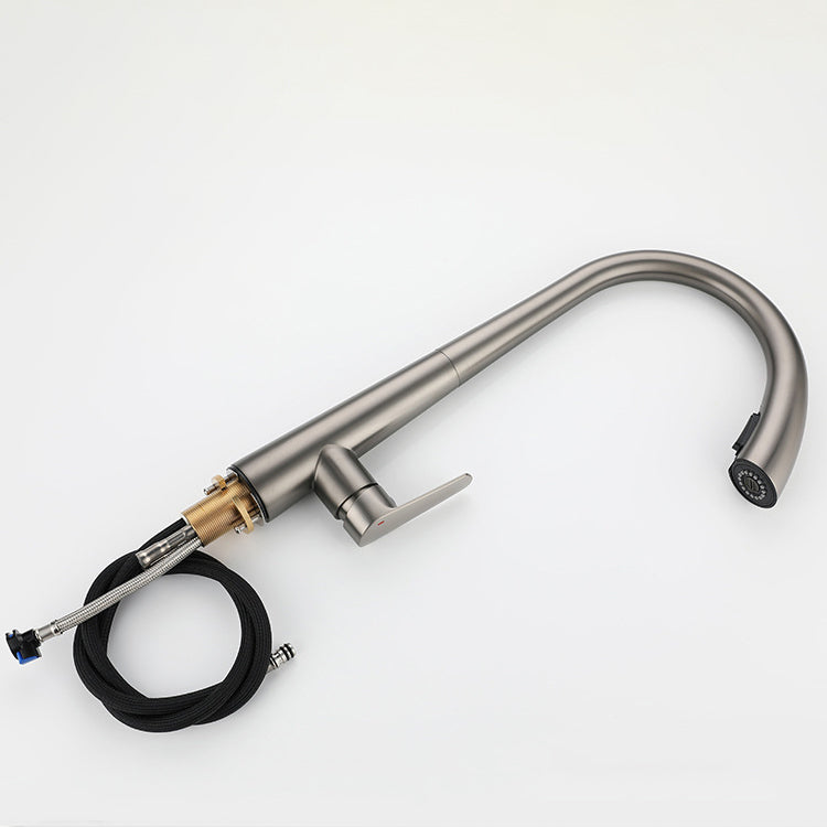 Contemporary Pull Down Kitchen Standard Faucet Single Handle Faucet with Pull Out Sprayer Clearhalo 'Home Improvement' 'home_improvement' 'home_improvement_kitchen_faucets' 'Kitchen Faucets' 'Kitchen Remodel & Kitchen Fixtures' 'Kitchen Sinks & Faucet Components' 'kitchen_faucets' 6136863