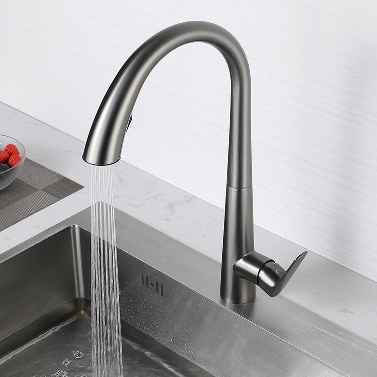 Contemporary Pull Down Kitchen Standard Faucet Single Handle Faucet with Pull Out Sprayer Clearhalo 'Home Improvement' 'home_improvement' 'home_improvement_kitchen_faucets' 'Kitchen Faucets' 'Kitchen Remodel & Kitchen Fixtures' 'Kitchen Sinks & Faucet Components' 'kitchen_faucets' 6136864