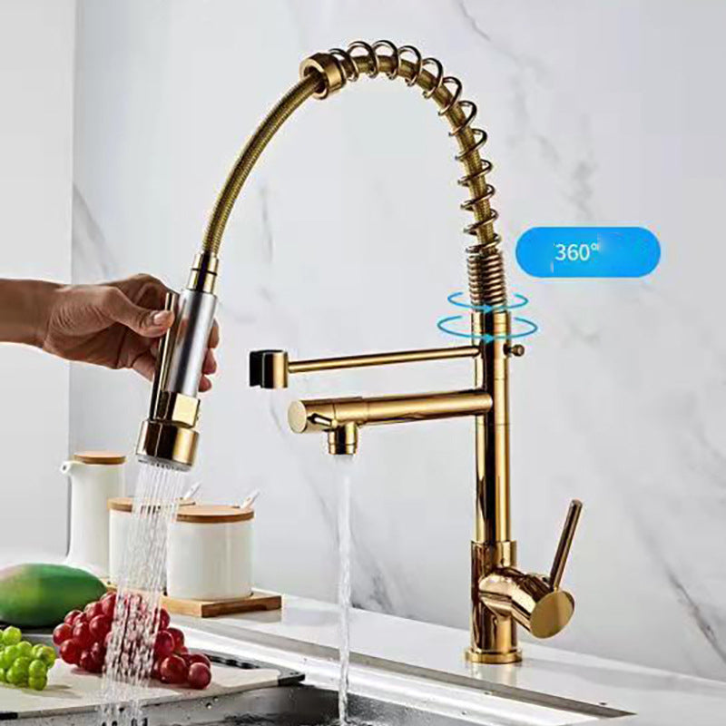 Modern Spring Spout Faucets Handle with Water Dispenser Standard Kitchen Faucets Clearhalo 'Home Improvement' 'home_improvement' 'home_improvement_kitchen_faucets' 'Kitchen Faucets' 'Kitchen Remodel & Kitchen Fixtures' 'Kitchen Sinks & Faucet Components' 'kitchen_faucets' 6136868