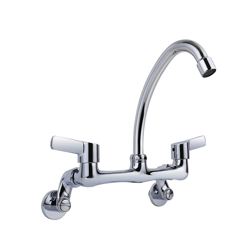 Modern Bar Faucet Brass Double Handle Wall Mounted Pot Filler Faucet Silver/Gray Clearhalo 'Home Improvement' 'home_improvement' 'home_improvement_kitchen_faucets' 'Kitchen Faucets' 'Kitchen Remodel & Kitchen Fixtures' 'Kitchen Sinks & Faucet Components' 'kitchen_faucets' 6136879