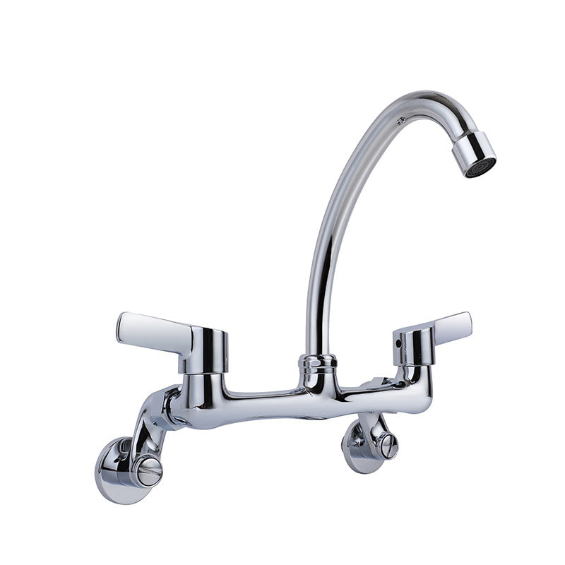 Modern Bar Faucet Brass Double Handle Wall Mounted Pot Filler Faucet Silver Gray Clearhalo 'Home Improvement' 'home_improvement' 'home_improvement_kitchen_faucets' 'Kitchen Faucets' 'Kitchen Remodel & Kitchen Fixtures' 'Kitchen Sinks & Faucet Components' 'kitchen_faucets' 6136879