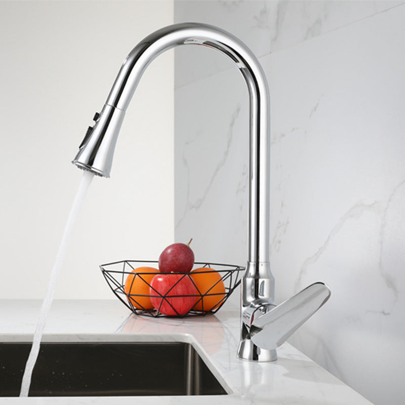Modern 1-Handle Faucets Pull down Copper with Water Dispenser Standard Kitchen Faucets Silver Clearhalo 'Home Improvement' 'home_improvement' 'home_improvement_kitchen_faucets' 'Kitchen Faucets' 'Kitchen Remodel & Kitchen Fixtures' 'Kitchen Sinks & Faucet Components' 'kitchen_faucets' 6136897