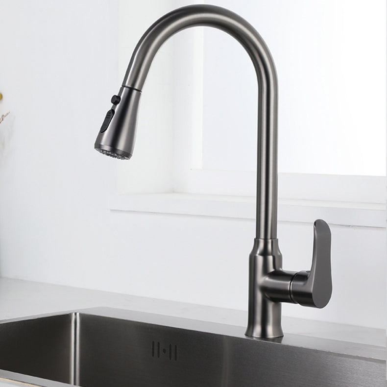 Modern 1-Handle Faucets Pull down Copper with Water Dispenser Standard Kitchen Faucets Grey Clearhalo 'Home Improvement' 'home_improvement' 'home_improvement_kitchen_faucets' 'Kitchen Faucets' 'Kitchen Remodel & Kitchen Fixtures' 'Kitchen Sinks & Faucet Components' 'kitchen_faucets' 6136899