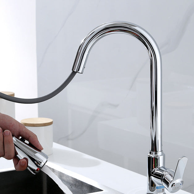 Modern Bar Faucet Brass Pulldown Sprayer Swivel Spout Lever Handles Kitchen Faucet Clearhalo 'Home Improvement' 'home_improvement' 'home_improvement_kitchen_faucets' 'Kitchen Faucets' 'Kitchen Remodel & Kitchen Fixtures' 'Kitchen Sinks & Faucet Components' 'kitchen_faucets' 6136914