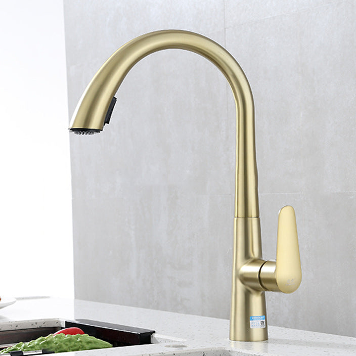 Modern Bar Faucet Brass Pulldown Sprayer Swivel Spout Lever Handles Kitchen Faucet Gold Clearhalo 'Home Improvement' 'home_improvement' 'home_improvement_kitchen_faucets' 'Kitchen Faucets' 'Kitchen Remodel & Kitchen Fixtures' 'Kitchen Sinks & Faucet Components' 'kitchen_faucets' 6136916