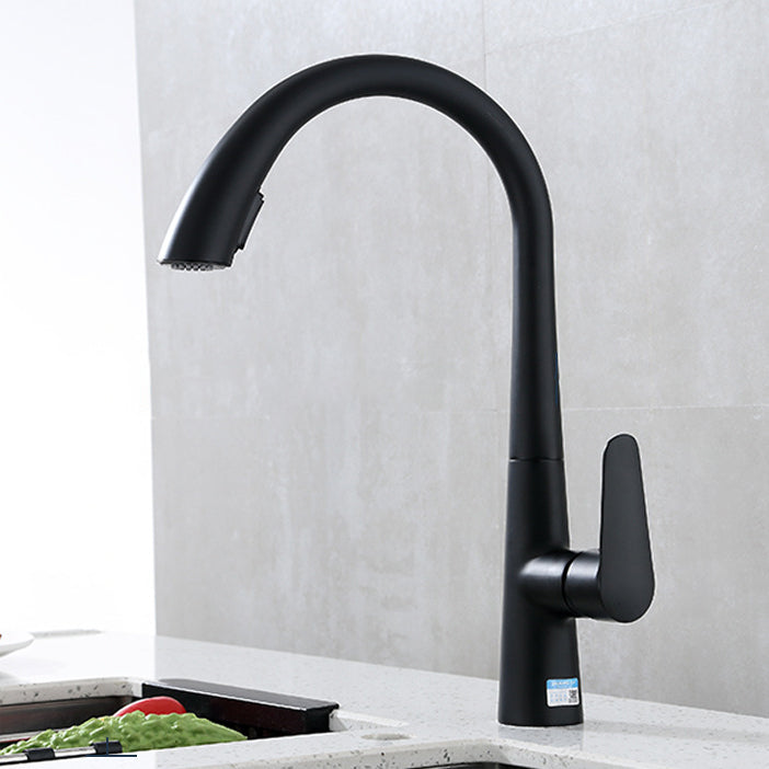 Modern Bar Faucet Brass Pulldown Sprayer Swivel Spout Lever Handles Kitchen Faucet Black Clearhalo 'Home Improvement' 'home_improvement' 'home_improvement_kitchen_faucets' 'Kitchen Faucets' 'Kitchen Remodel & Kitchen Fixtures' 'Kitchen Sinks & Faucet Components' 'kitchen_faucets' 6136918