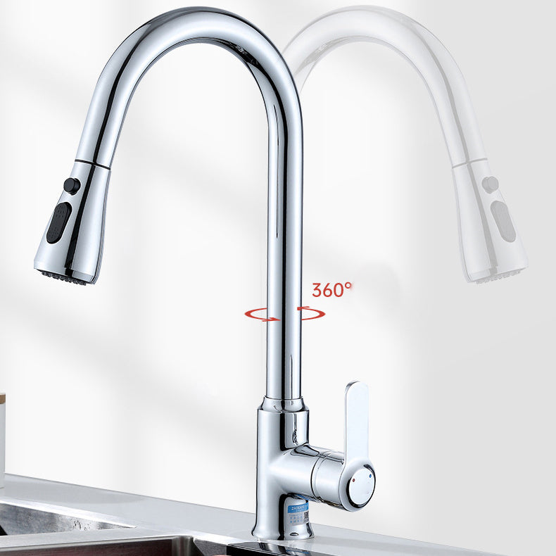 Modern Bar Faucet Brass Pulldown Sprayer Swivel Spout Lever Handles Kitchen Faucet Clearhalo 'Home Improvement' 'home_improvement' 'home_improvement_kitchen_faucets' 'Kitchen Faucets' 'Kitchen Remodel & Kitchen Fixtures' 'Kitchen Sinks & Faucet Components' 'kitchen_faucets' 6136921