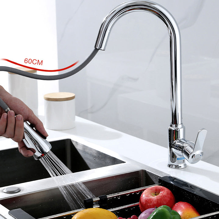 Modern Bar Faucet Brass Pulldown Sprayer Swivel Spout Lever Handles Kitchen Faucet Clearhalo 'Home Improvement' 'home_improvement' 'home_improvement_kitchen_faucets' 'Kitchen Faucets' 'Kitchen Remodel & Kitchen Fixtures' 'Kitchen Sinks & Faucet Components' 'kitchen_faucets' 6136922