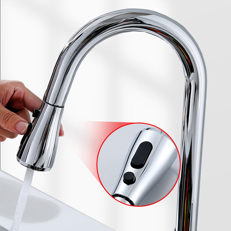 Modern Bar Faucet Brass Pulldown Sprayer Swivel Spout Lever Handles Kitchen Faucet Clearhalo 'Home Improvement' 'home_improvement' 'home_improvement_kitchen_faucets' 'Kitchen Faucets' 'Kitchen Remodel & Kitchen Fixtures' 'Kitchen Sinks & Faucet Components' 'kitchen_faucets' 6136923