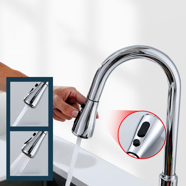 Modern Bar Faucet Brass Pulldown Sprayer Swivel Spout Lever Handles Kitchen Faucet Clearhalo 'Home Improvement' 'home_improvement' 'home_improvement_kitchen_faucets' 'Kitchen Faucets' 'Kitchen Remodel & Kitchen Fixtures' 'Kitchen Sinks & Faucet Components' 'kitchen_faucets' 6136935