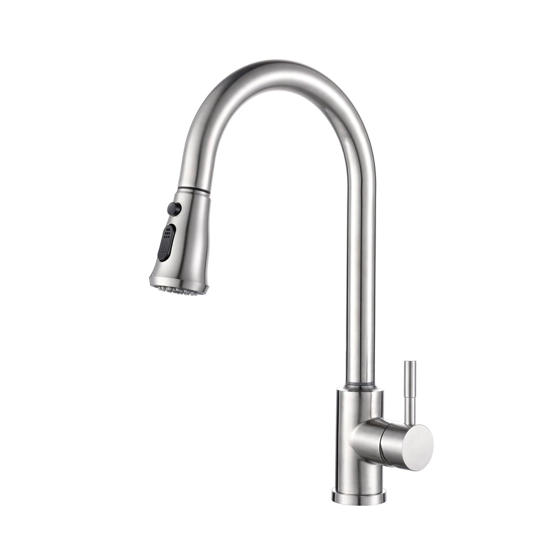 Modern 1-Handle Faucets Stainless Steel Gooseneck with Pull Out Sprayer Faucets Silver Clearhalo 'Home Improvement' 'home_improvement' 'home_improvement_kitchen_faucets' 'Kitchen Faucets' 'Kitchen Remodel & Kitchen Fixtures' 'Kitchen Sinks & Faucet Components' 'kitchen_faucets' 6136938