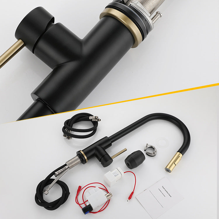 Modern Style Kitchen Faucet Stainless Steel 1-Handle Gooseneck Kitchen Faucet Clearhalo 'Home Improvement' 'home_improvement' 'home_improvement_kitchen_faucets' 'Kitchen Faucets' 'Kitchen Remodel & Kitchen Fixtures' 'Kitchen Sinks & Faucet Components' 'kitchen_faucets' 6136977