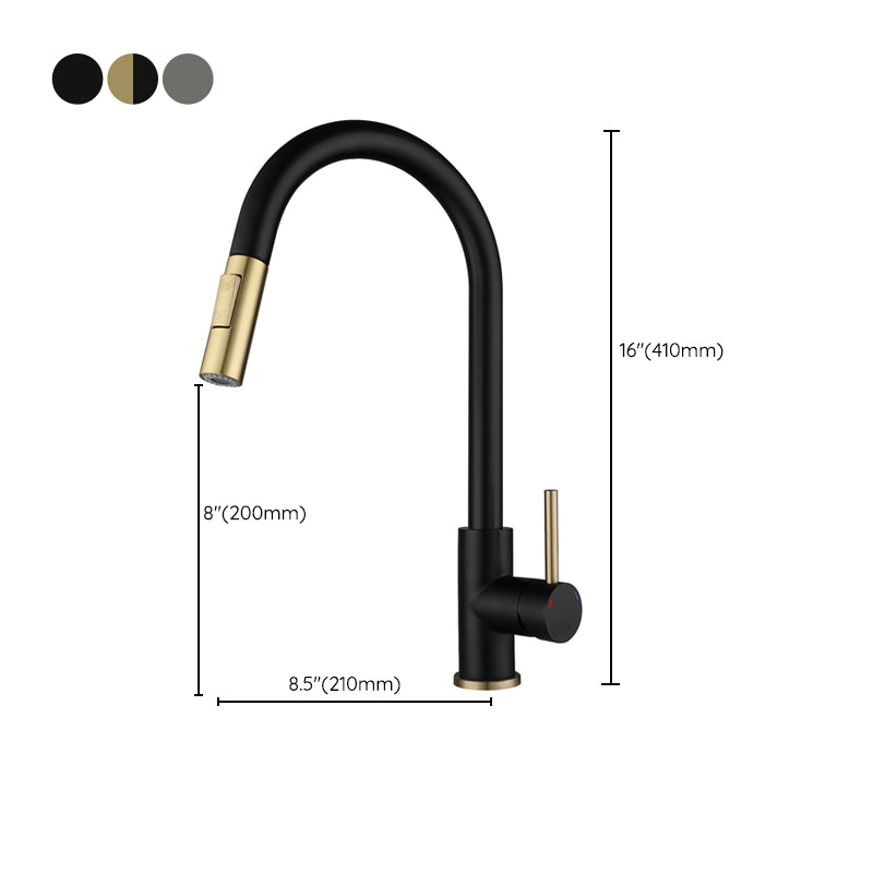 Modern Style Kitchen Faucet Stainless Steel 1-Handle Gooseneck Kitchen Faucet Clearhalo 'Home Improvement' 'home_improvement' 'home_improvement_kitchen_faucets' 'Kitchen Faucets' 'Kitchen Remodel & Kitchen Fixtures' 'Kitchen Sinks & Faucet Components' 'kitchen_faucets' 6136982