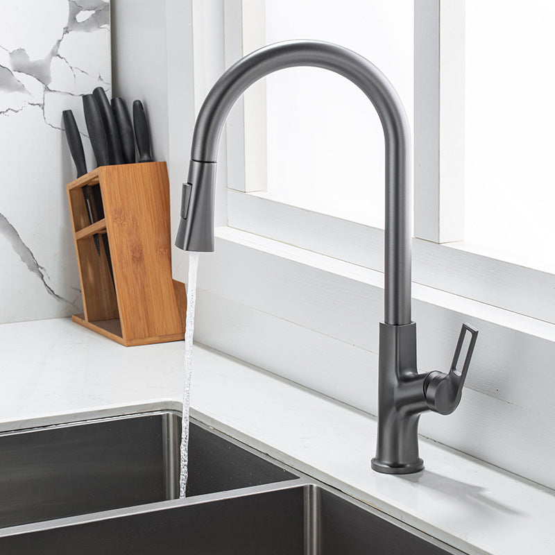 Modern Kitchen Faucet Brass Pulldown Sprayer Swivel Spout Kitchen Sink Faucet Grey Clearhalo 'Home Improvement' 'home_improvement' 'home_improvement_kitchen_faucets' 'Kitchen Faucets' 'Kitchen Remodel & Kitchen Fixtures' 'Kitchen Sinks & Faucet Components' 'kitchen_faucets' 6136984