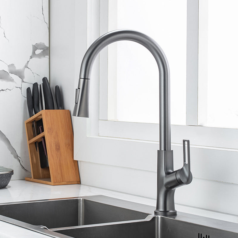 Modern Kitchen Faucet Brass Pulldown Sprayer Swivel Spout Kitchen Sink Faucet Clearhalo 'Home Improvement' 'home_improvement' 'home_improvement_kitchen_faucets' 'Kitchen Faucets' 'Kitchen Remodel & Kitchen Fixtures' 'Kitchen Sinks & Faucet Components' 'kitchen_faucets' 6136988