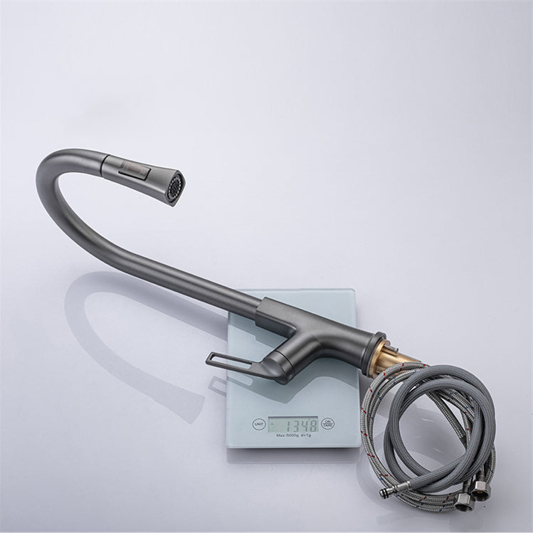 Modern Kitchen Faucet Brass Pulldown Sprayer Swivel Spout Kitchen Sink Faucet Clearhalo 'Home Improvement' 'home_improvement' 'home_improvement_kitchen_faucets' 'Kitchen Faucets' 'Kitchen Remodel & Kitchen Fixtures' 'Kitchen Sinks & Faucet Components' 'kitchen_faucets' 6136989