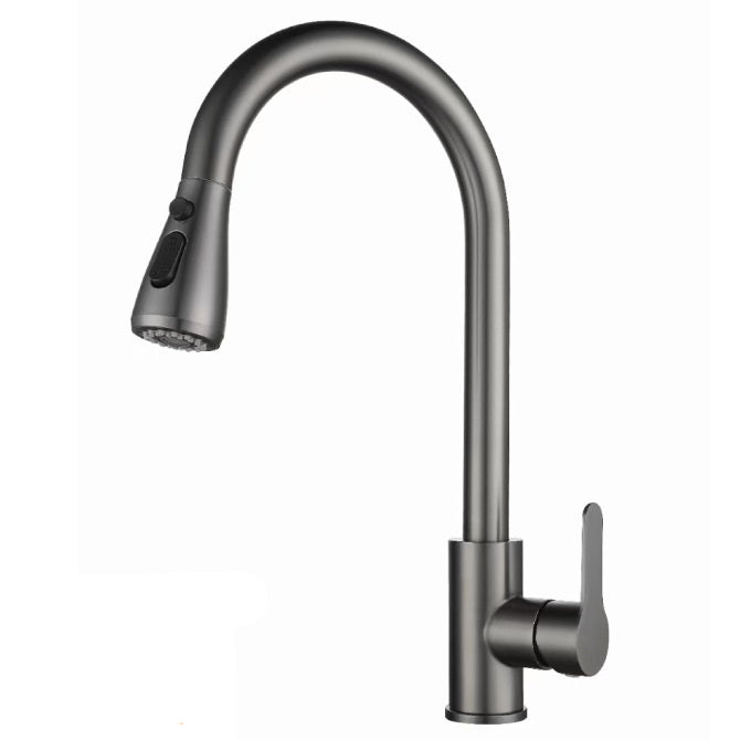 Modern Style Kitchen Faucet Stainless Steel 1-Handle Retractable Kitchen Faucet Grey Pause Clearhalo 'Home Improvement' 'home_improvement' 'home_improvement_kitchen_faucets' 'Kitchen Faucets' 'Kitchen Remodel & Kitchen Fixtures' 'Kitchen Sinks & Faucet Components' 'kitchen_faucets' 6137000