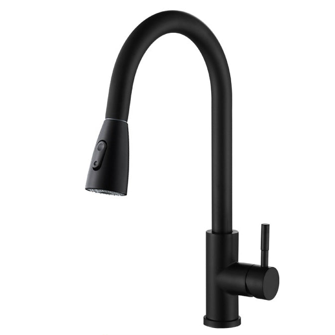 Modern Style Kitchen Faucet Stainless Steel 1-Handle Retractable Kitchen Faucet Black Standard Clearhalo 'Home Improvement' 'home_improvement' 'home_improvement_kitchen_faucets' 'Kitchen Faucets' 'Kitchen Remodel & Kitchen Fixtures' 'Kitchen Sinks & Faucet Components' 'kitchen_faucets' 6137001