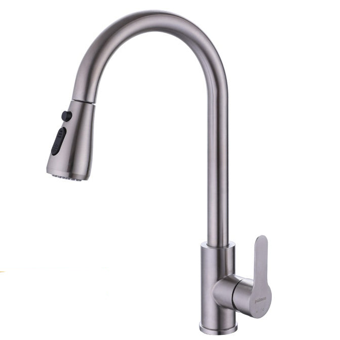 Modern Style Kitchen Faucet Stainless Steel 1-Handle Retractable Kitchen Faucet Nickel Multi function Spray Clearhalo 'Home Improvement' 'home_improvement' 'home_improvement_kitchen_faucets' 'Kitchen Faucets' 'Kitchen Remodel & Kitchen Fixtures' 'Kitchen Sinks & Faucet Components' 'kitchen_faucets' 6137005