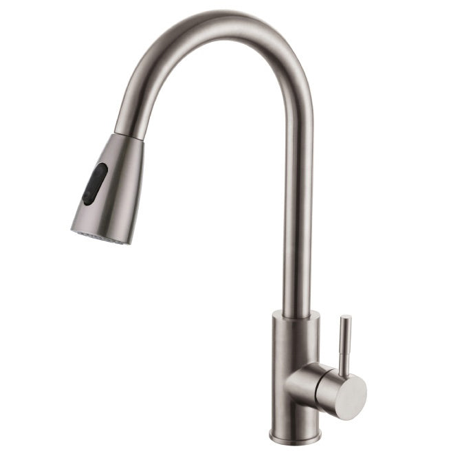 Modern Style Kitchen Faucet Stainless Steel 1-Handle Retractable Kitchen Faucet Chrome Standard Clearhalo 'Home Improvement' 'home_improvement' 'home_improvement_kitchen_faucets' 'Kitchen Faucets' 'Kitchen Remodel & Kitchen Fixtures' 'Kitchen Sinks & Faucet Components' 'kitchen_faucets' 6137007