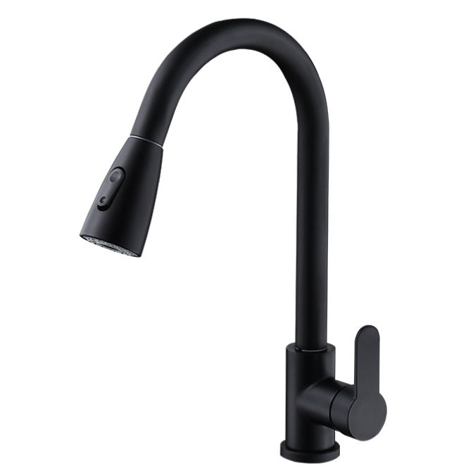 Modern Style Kitchen Faucet Stainless Steel 1-Handle Retractable Kitchen Faucet Frost Black Standard Clearhalo 'Home Improvement' 'home_improvement' 'home_improvement_kitchen_faucets' 'Kitchen Faucets' 'Kitchen Remodel & Kitchen Fixtures' 'Kitchen Sinks & Faucet Components' 'kitchen_faucets' 6137008