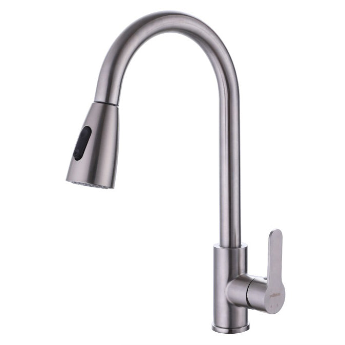 Modern Style Kitchen Faucet Stainless Steel 1-Handle Retractable Kitchen Faucet Silver Standard Clearhalo 'Home Improvement' 'home_improvement' 'home_improvement_kitchen_faucets' 'Kitchen Faucets' 'Kitchen Remodel & Kitchen Fixtures' 'Kitchen Sinks & Faucet Components' 'kitchen_faucets' 6137009