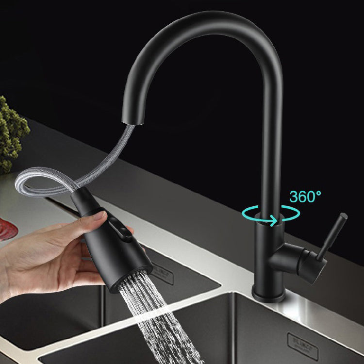 Modern Style Kitchen Faucet Stainless Steel 1-Handle Retractable Kitchen Faucet Clearhalo 'Home Improvement' 'home_improvement' 'home_improvement_kitchen_faucets' 'Kitchen Faucets' 'Kitchen Remodel & Kitchen Fixtures' 'Kitchen Sinks & Faucet Components' 'kitchen_faucets' 6137023