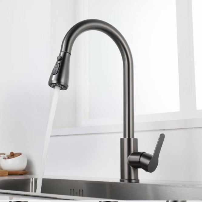 Modern Style Kitchen Faucet Stainless Steel 1-Handle Retractable Kitchen Faucet Clearhalo 'Home Improvement' 'home_improvement' 'home_improvement_kitchen_faucets' 'Kitchen Faucets' 'Kitchen Remodel & Kitchen Fixtures' 'Kitchen Sinks & Faucet Components' 'kitchen_faucets' 6137026