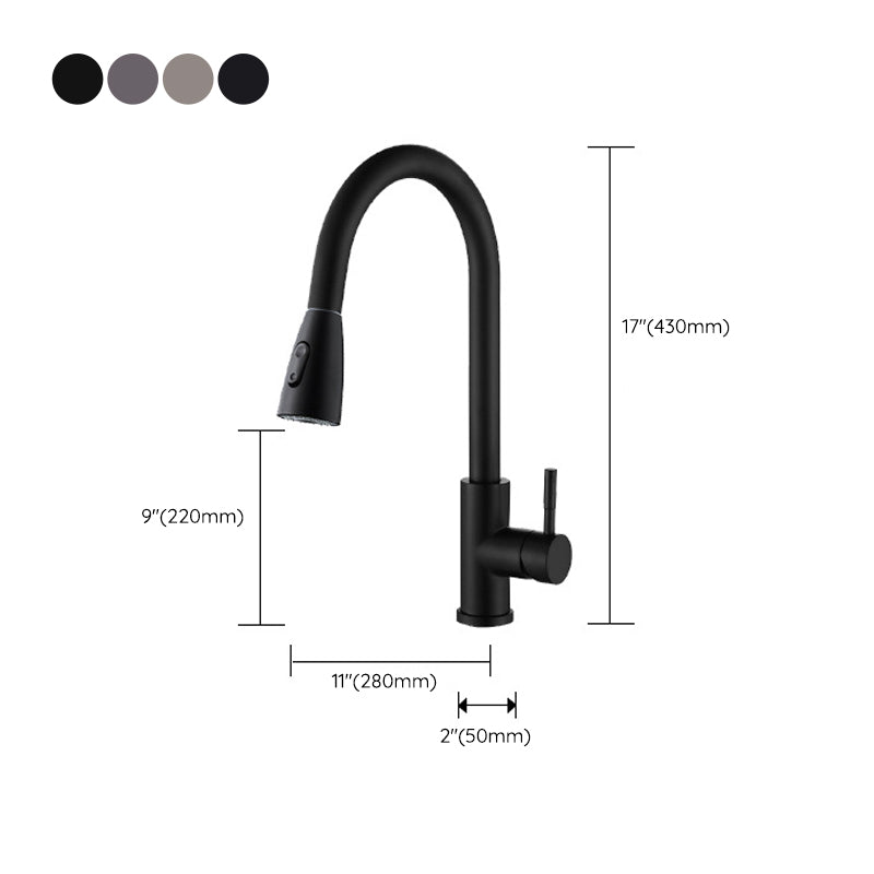 Modern Style Kitchen Faucet Stainless Steel 1-Handle Retractable Kitchen Faucet Clearhalo 'Home Improvement' 'home_improvement' 'home_improvement_kitchen_faucets' 'Kitchen Faucets' 'Kitchen Remodel & Kitchen Fixtures' 'Kitchen Sinks & Faucet Components' 'kitchen_faucets' 6137027