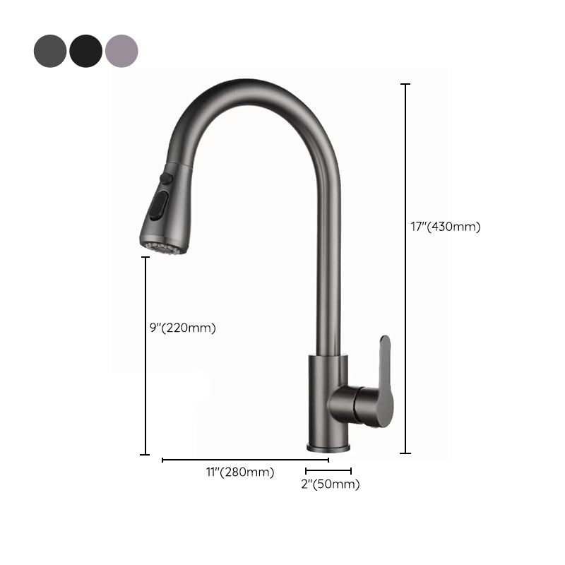 Modern Style Kitchen Faucet Stainless Steel 1-Handle Retractable Kitchen Faucet Clearhalo 'Home Improvement' 'home_improvement' 'home_improvement_kitchen_faucets' 'Kitchen Faucets' 'Kitchen Remodel & Kitchen Fixtures' 'Kitchen Sinks & Faucet Components' 'kitchen_faucets' 6137028