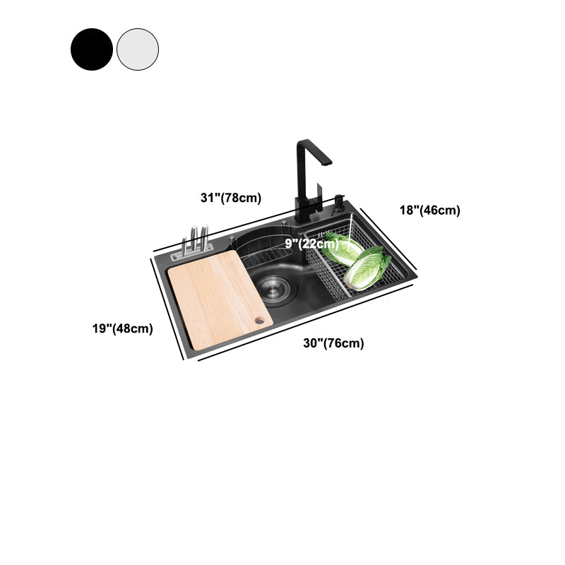 Stainless Steel 31" X 19" Kitchen Sink Single Bowl Drop-in Sink in Chrome and Black Clearhalo 'Home Improvement' 'home_improvement' 'home_improvement_kitchen_sinks' 'Kitchen Remodel & Kitchen Fixtures' 'Kitchen Sinks & Faucet Components' 'Kitchen Sinks' 'kitchen_sinks' 6140146