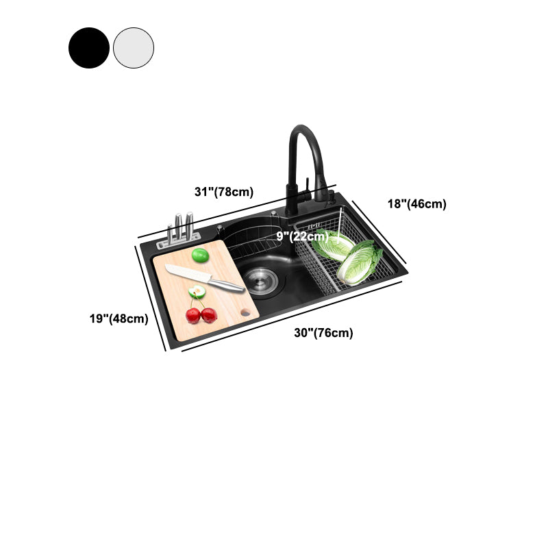 Stainless Steel 31" X 19" Kitchen Sink Single Bowl Drop-in Sink in Chrome and Black Clearhalo 'Home Improvement' 'home_improvement' 'home_improvement_kitchen_sinks' 'Kitchen Remodel & Kitchen Fixtures' 'Kitchen Sinks & Faucet Components' 'Kitchen Sinks' 'kitchen_sinks' 6140147