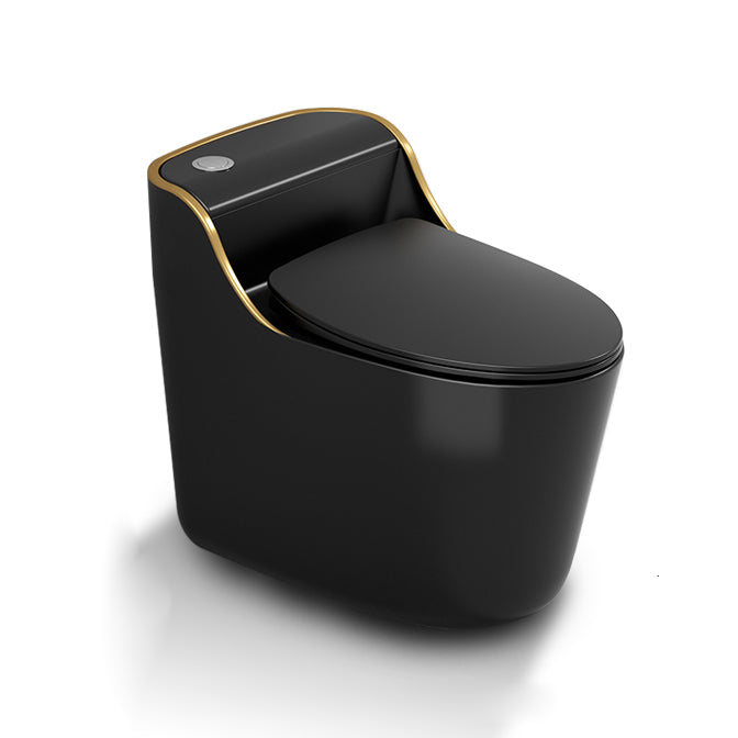 Modern Toilet Bowl Siphon Jet Toilet with Slow Close Seat for Bathroom Black Gold Clearhalo 'Bathroom Remodel & Bathroom Fixtures' 'Home Improvement' 'home_improvement' 'home_improvement_toilets' 'Toilets & Bidets' 'Toilets' 6142450